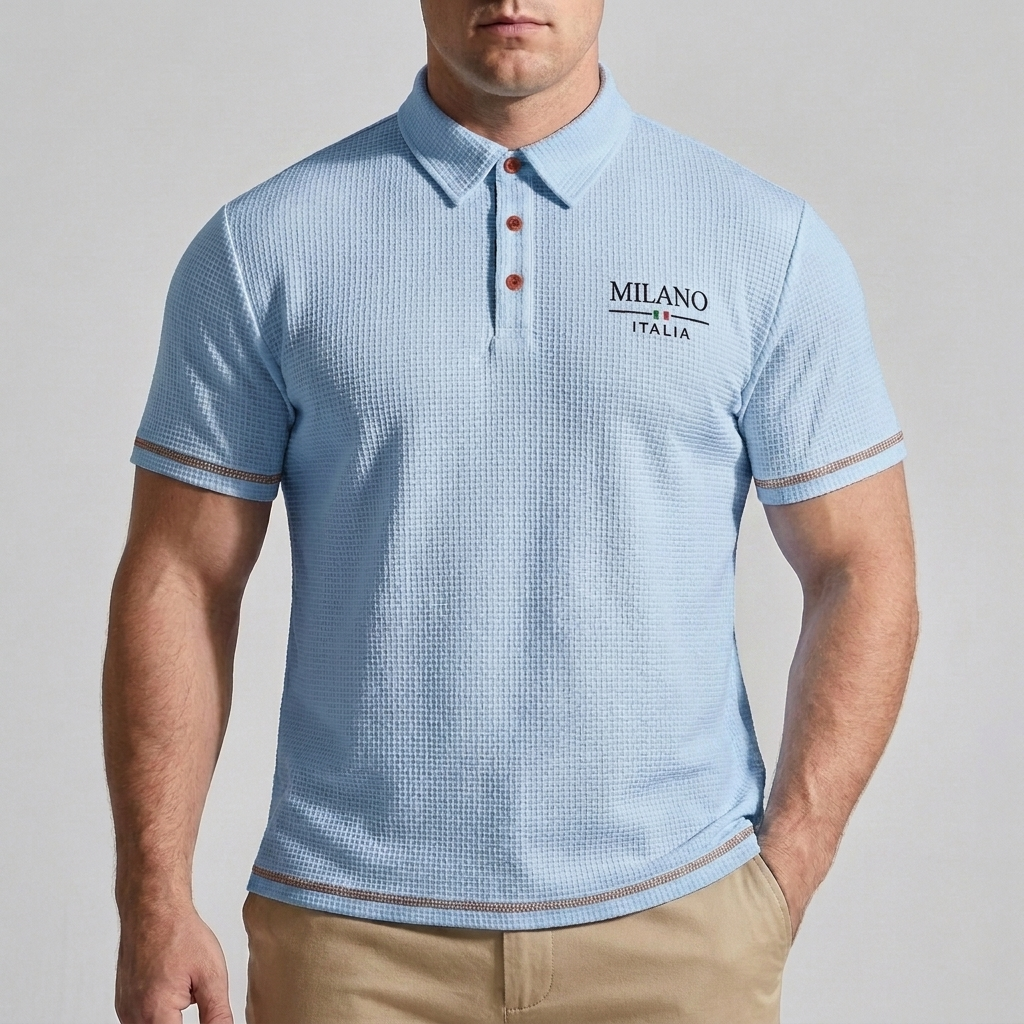 Herres Textureret Strikket Polo – Åndbar Smart-Casual Basis