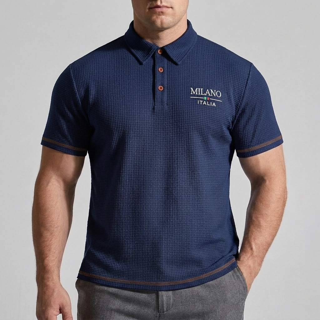 Herres Textureret Strikket Polo – Åndbar Smart-Casual Basis