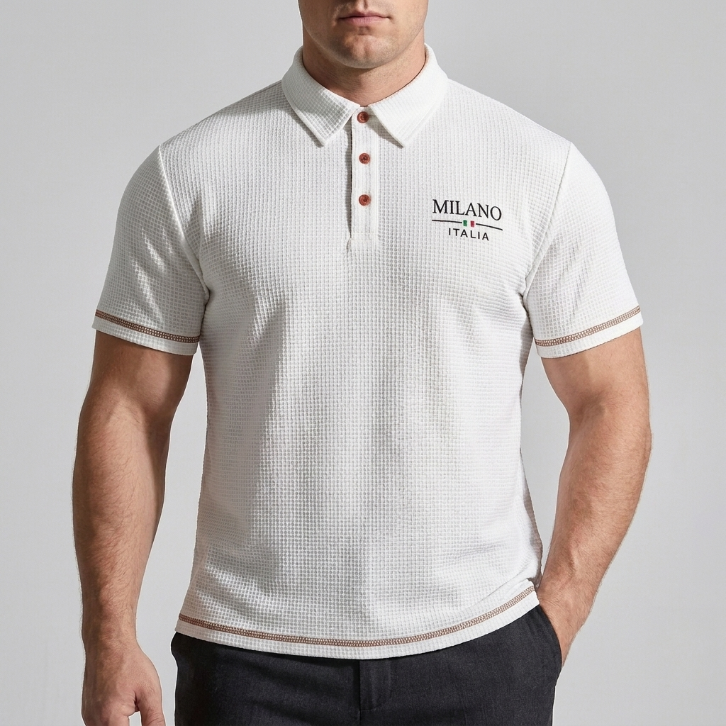 Herres Textureret Strikket Polo – Åndbar Smart-Casual Basis