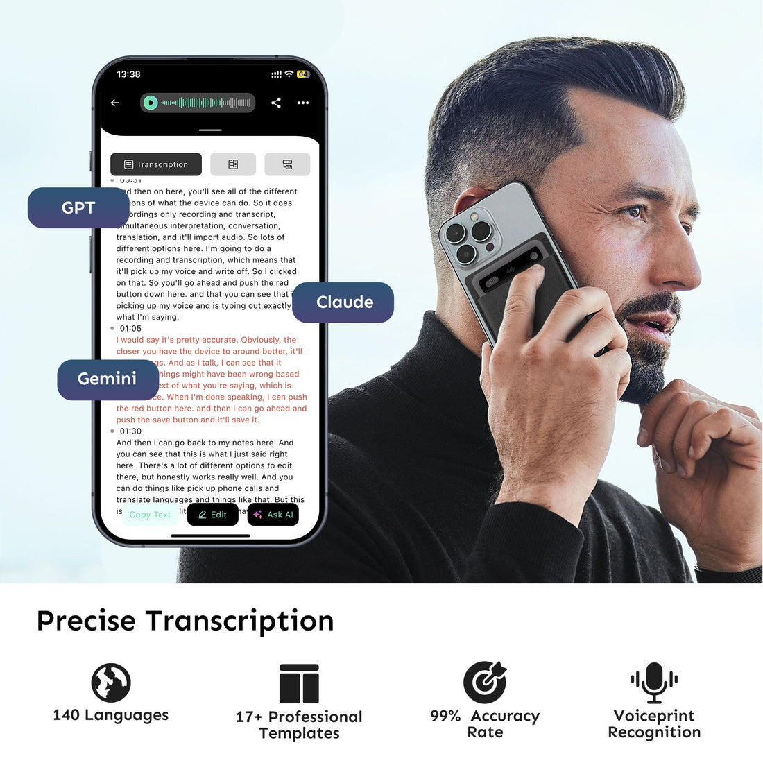 NoteTap — AI Voice Recorder Card with Transcription & Smart Summaries