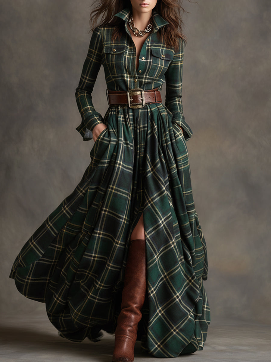 Women's Plaid Maxi Shirt Dress - Effortlessly Elegant & Timeless