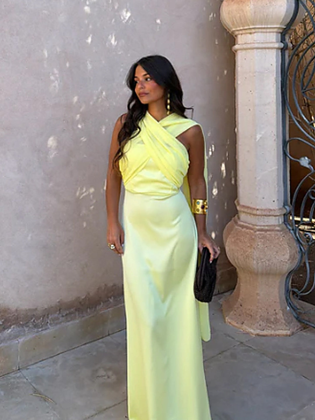 Asymmetric Scarf-Neck Tube Maxi Dress