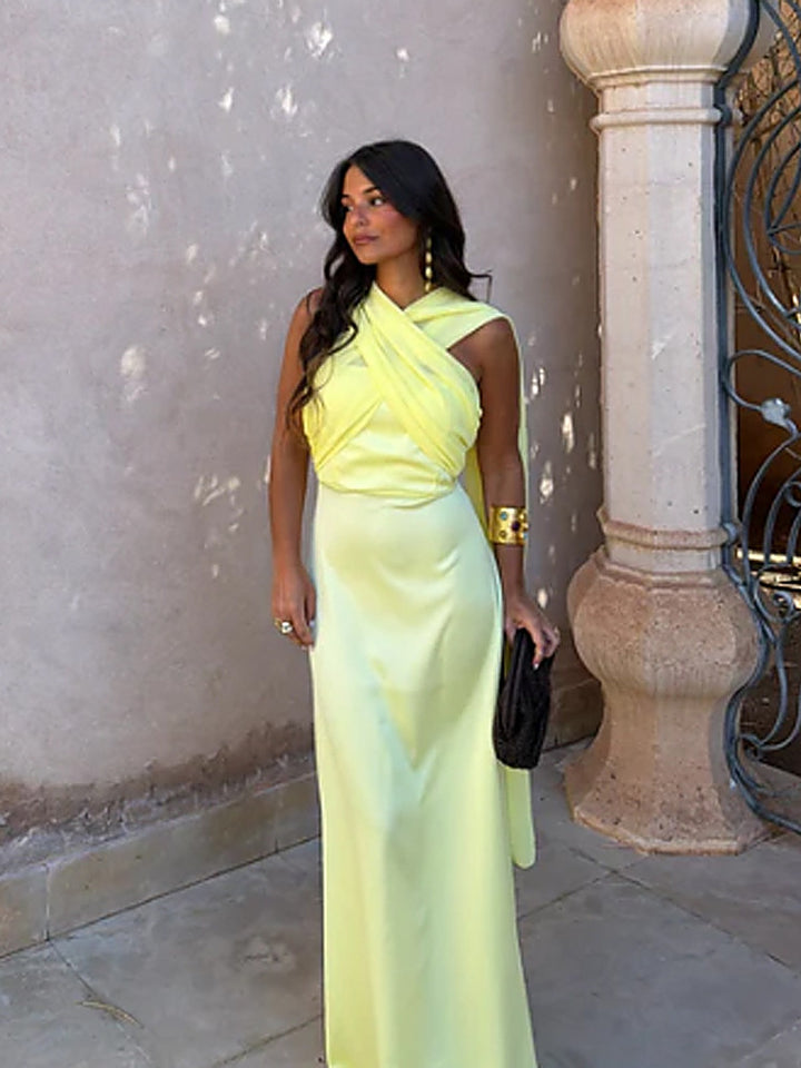 Asymmetric Scarf-Neck Tube Maxi Dress