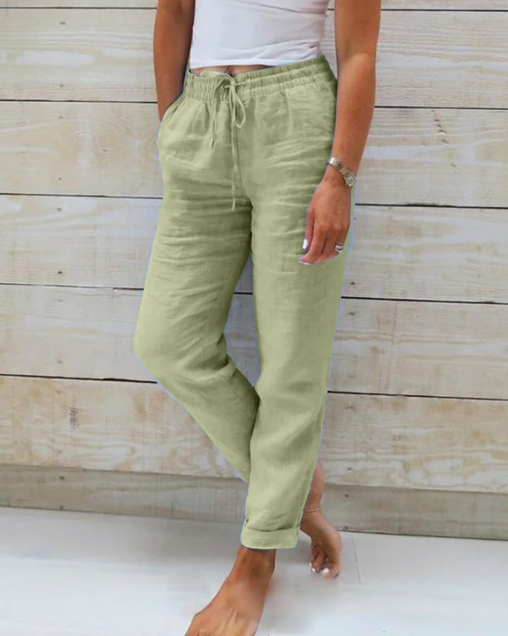 Women's Luxury Cotton-Linen Tailored Trousers - Elegant Everyday