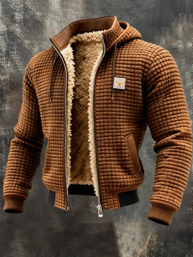 Men's Sherpa-Lined Bomber Jacket – Fleece Warmth, Leather Trim