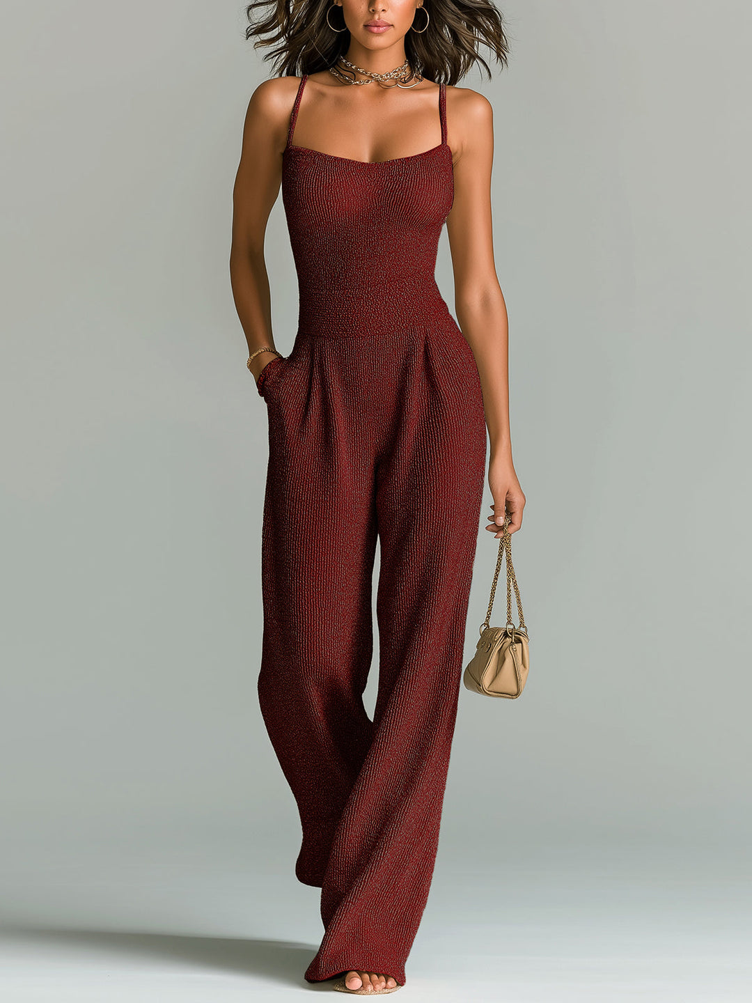 Women's Ribbed Jersey Jumpsuit - Effortless Casual Elegance