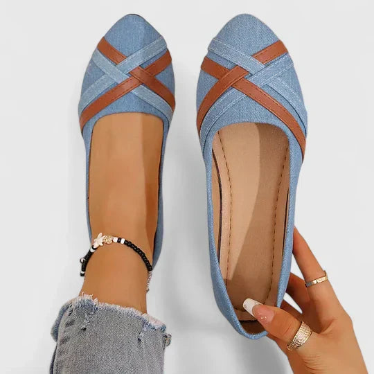 Women's Cross-Strap Denim Flats - Everyday Casual Style