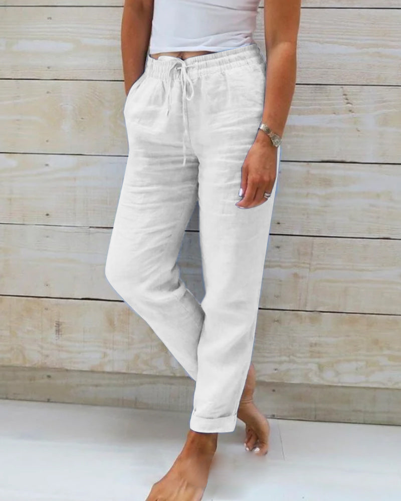Women's Luxury Cotton-Linen Tailored Trousers - Elegant Everyday