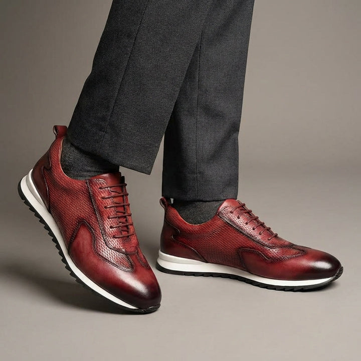 Men's Cowhide Leather Trainers – Woven Court Sneakers