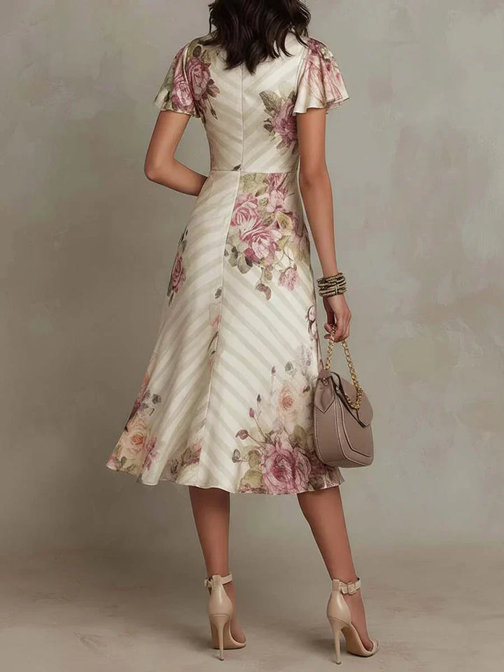 Women's Floral Draped Midi Dress - Elegant & Romantic