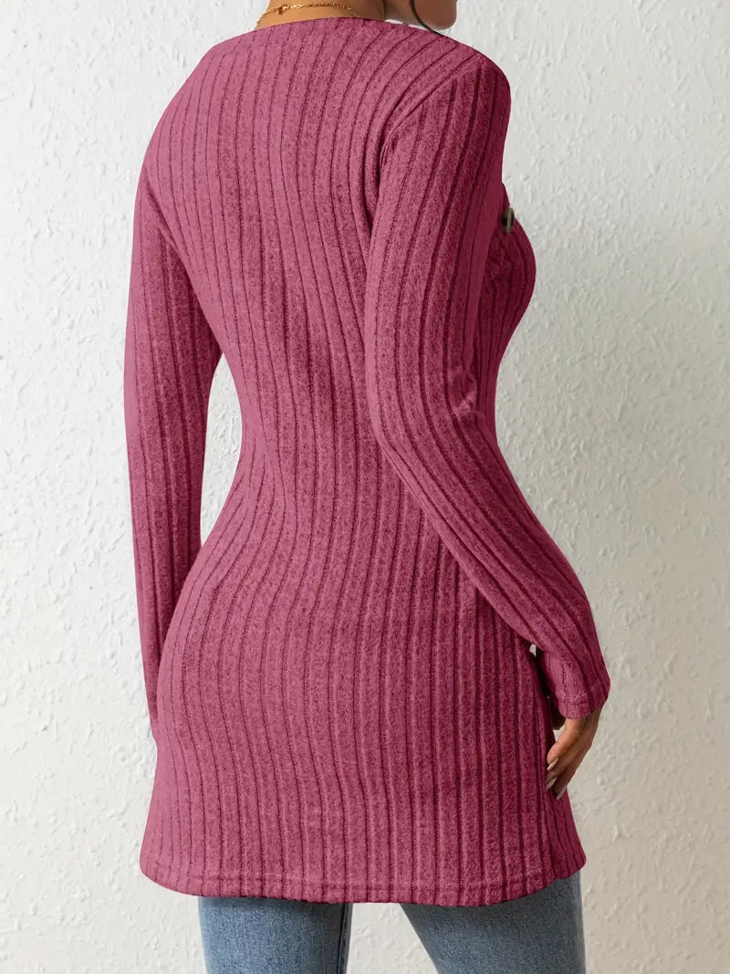 Women's Katherine Modern Ribbed Long Sweater with Button Detail
