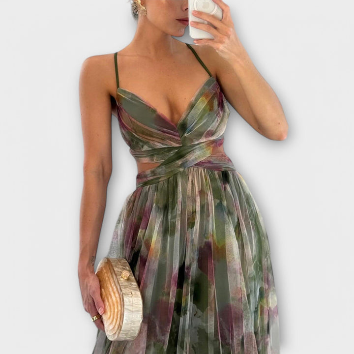 Women's Knit Printed Maxi Dress - Elegant and Shaping