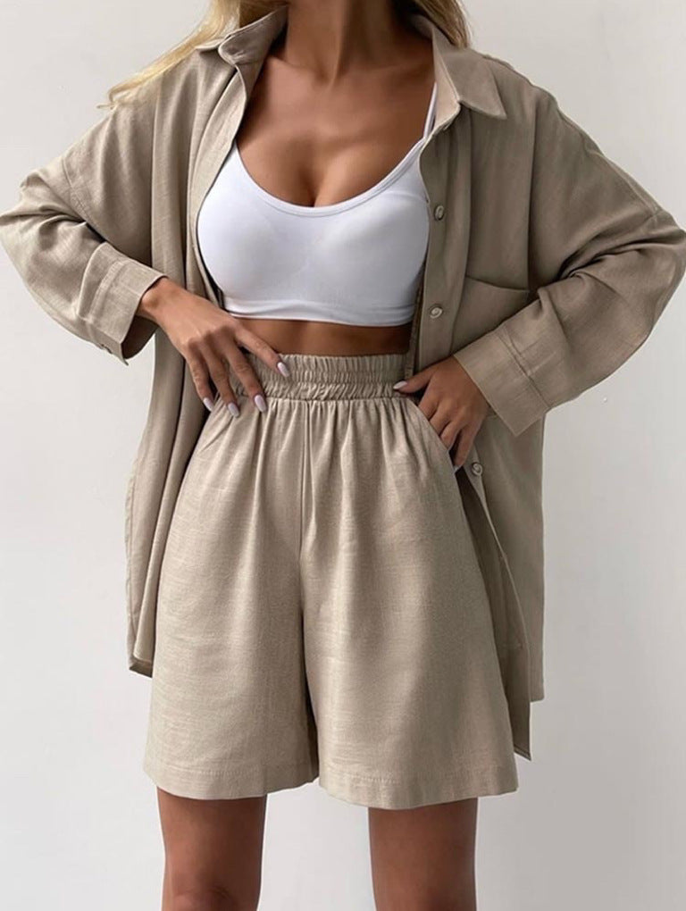 Women's Oversized Button-Up and Shorts Two-Piece Set - Casual Chic