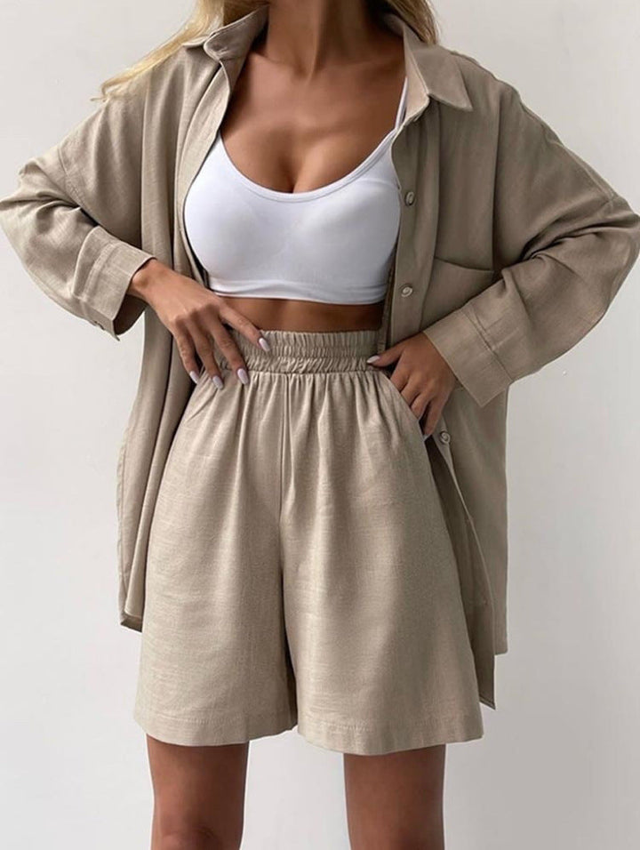 Women's Oversized Button-Up and Shorts Two-Piece Set - Casual Chic