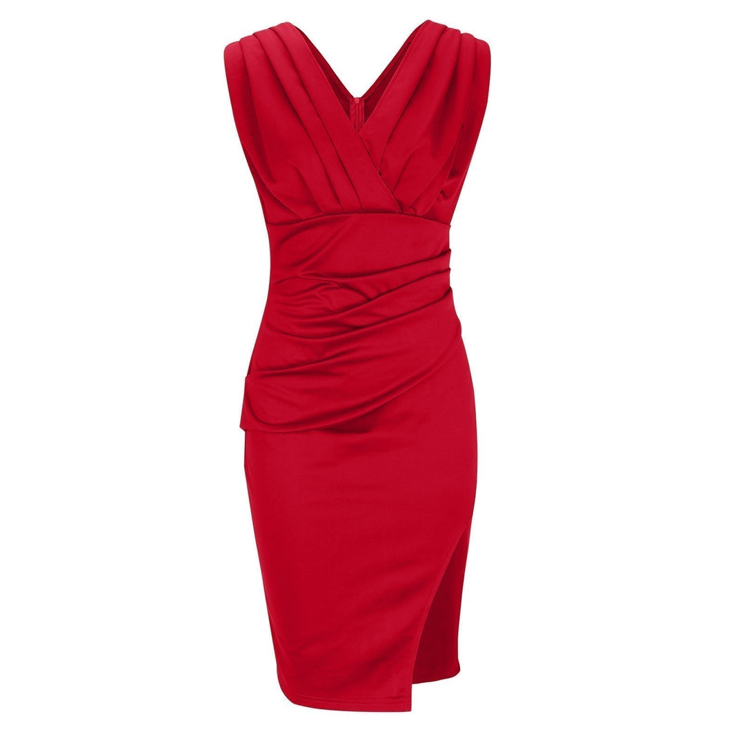 Women's Fitted V-Neck Dress - Elegant Silhouette for Special Occasions