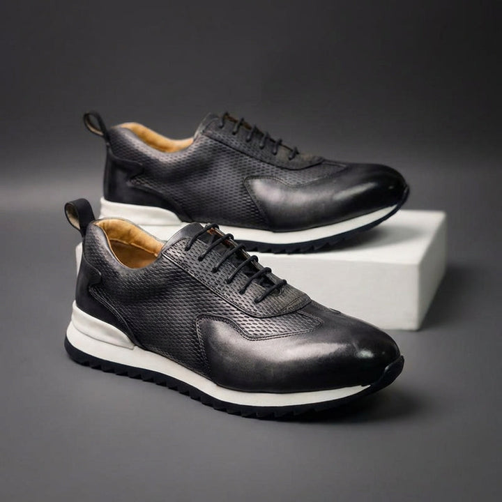 Men's Cowhide Leather Trainers – Woven Court Sneakers