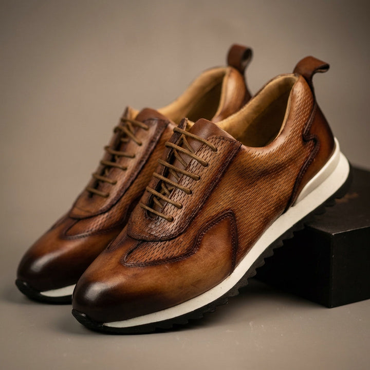 Men's Cowhide Leather Trainers – Woven Court Sneakers