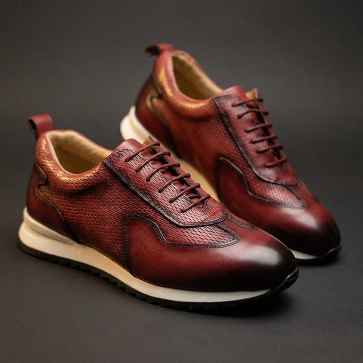 Men's Cowhide Leather Trainers – Woven Court Sneakers