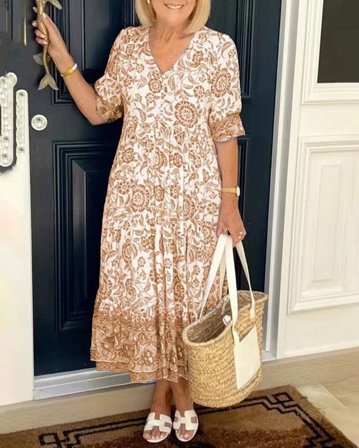Women's Floral Viscose Maxi Dress - Flattering Everyday Sophistication