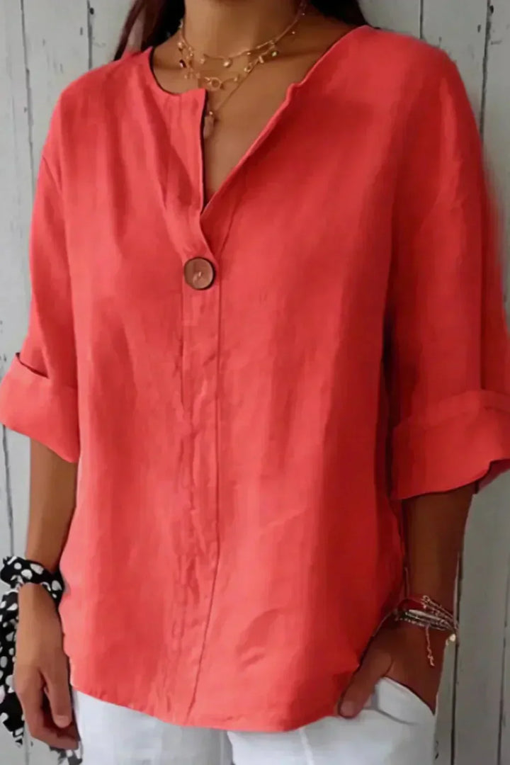Women's Natasha Linen V-Neck Blouse - Casual Comfort