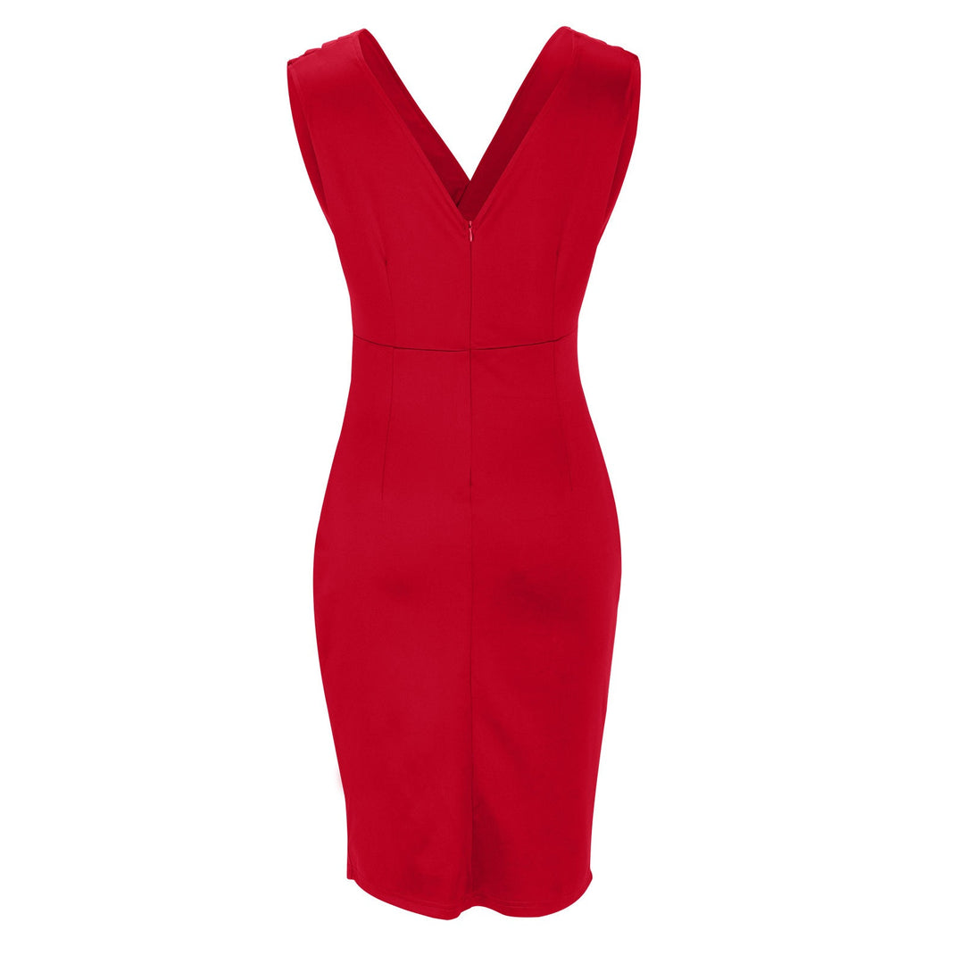 Women's Fitted V-Neck Dress - Elegant Silhouette for Special Occasions