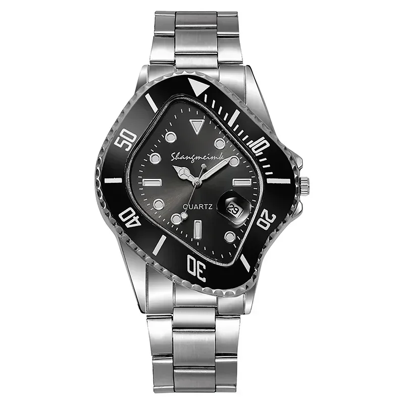 Men's Stainless Steel Quartz Watch – Sculpted Warped Dial