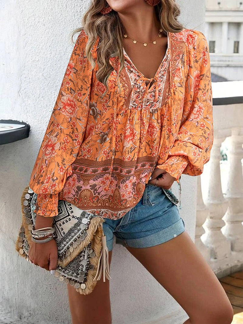 Women's Floral Ruffled Cuff Blouse - Effortless Day to Night