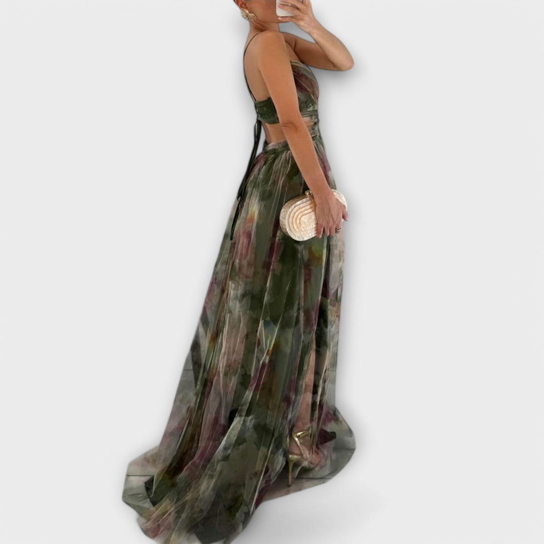 Women's Knit Printed Maxi Dress - Elegant and Shaping
