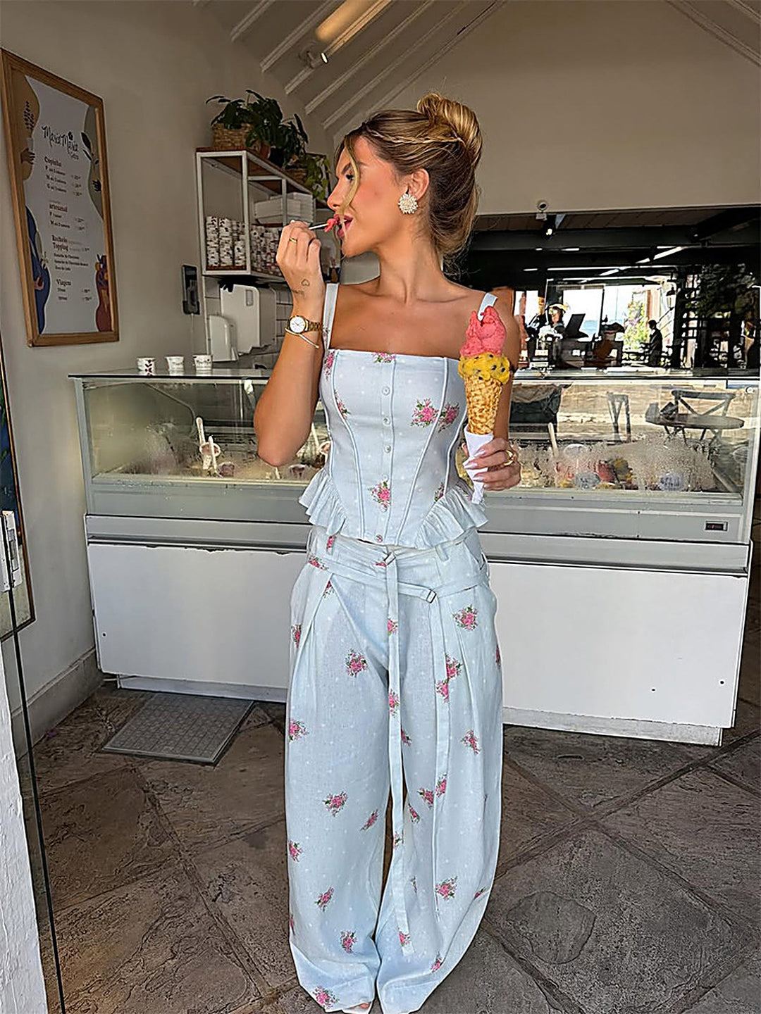 Fresh Printed Cami Top + Trousers Set