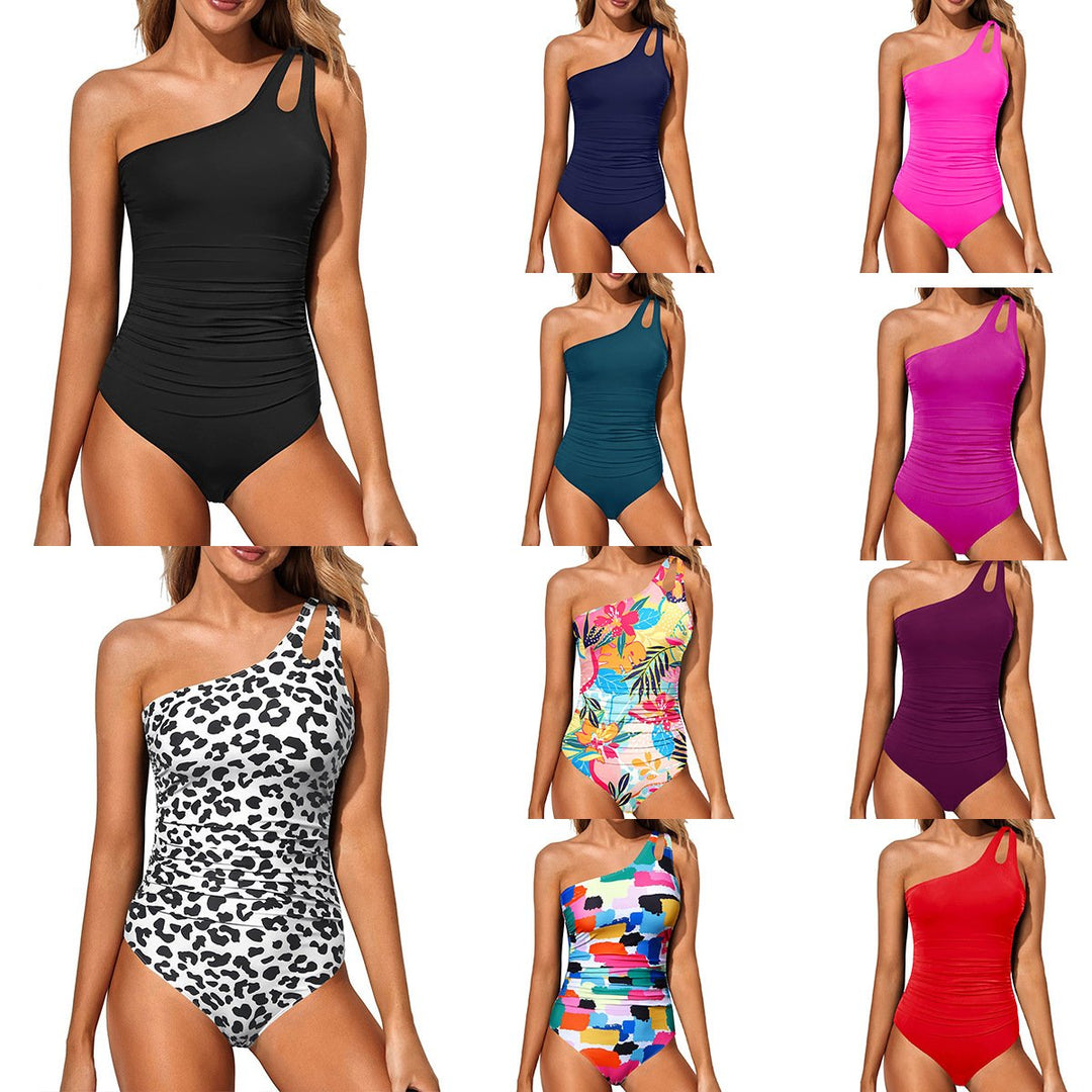 Women's One Shoulder One Piece Swimsuit - Asymmetric & Contouring