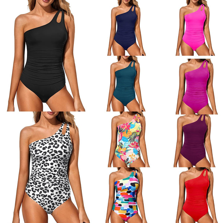 Women's One Shoulder One Piece Swimsuit - Asymmetric & Contouring