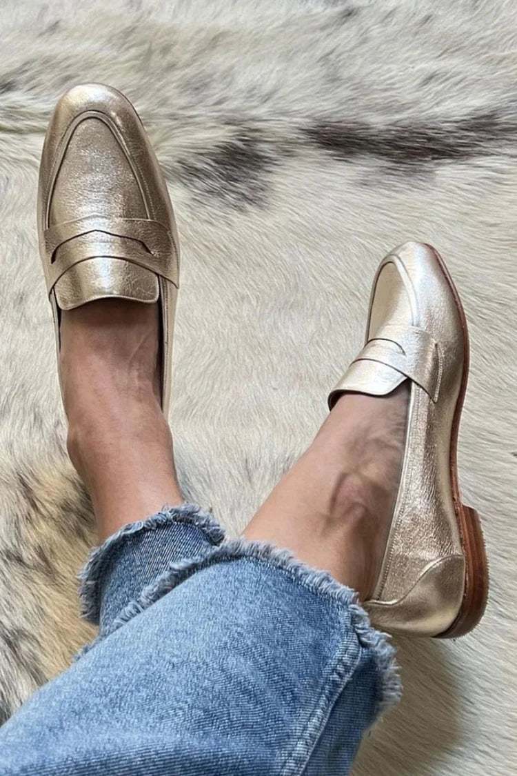 Women's Metallic Gold Loafers - Elegant Everyday Style