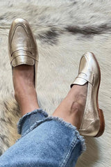 Women's Metallic Gold Loafers - Elegant Everyday Style