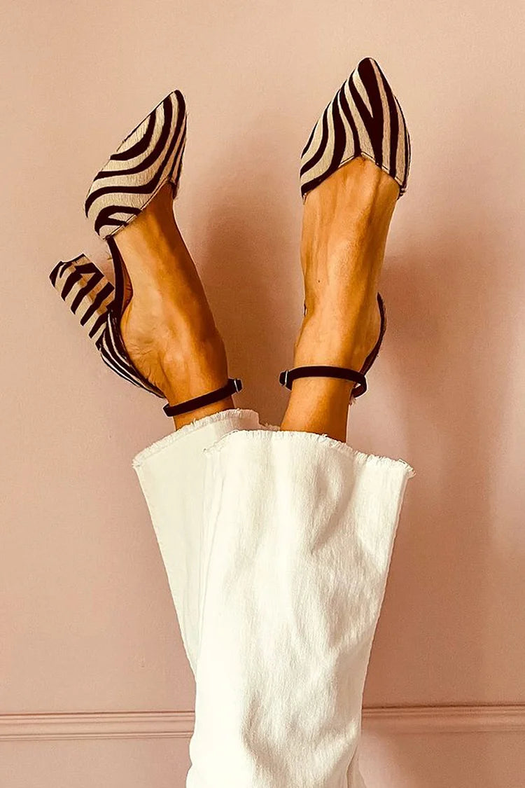 Women's Zebra-Print Pointed Toe Pumps with Ankle Strap