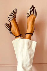 Women's Zebra-Print Pointed Toe Pumps with Ankle Strap