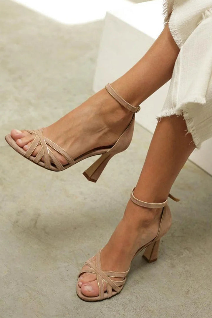 Women's Strappy Mid-Heel Sandals - Elegant & Comfortable