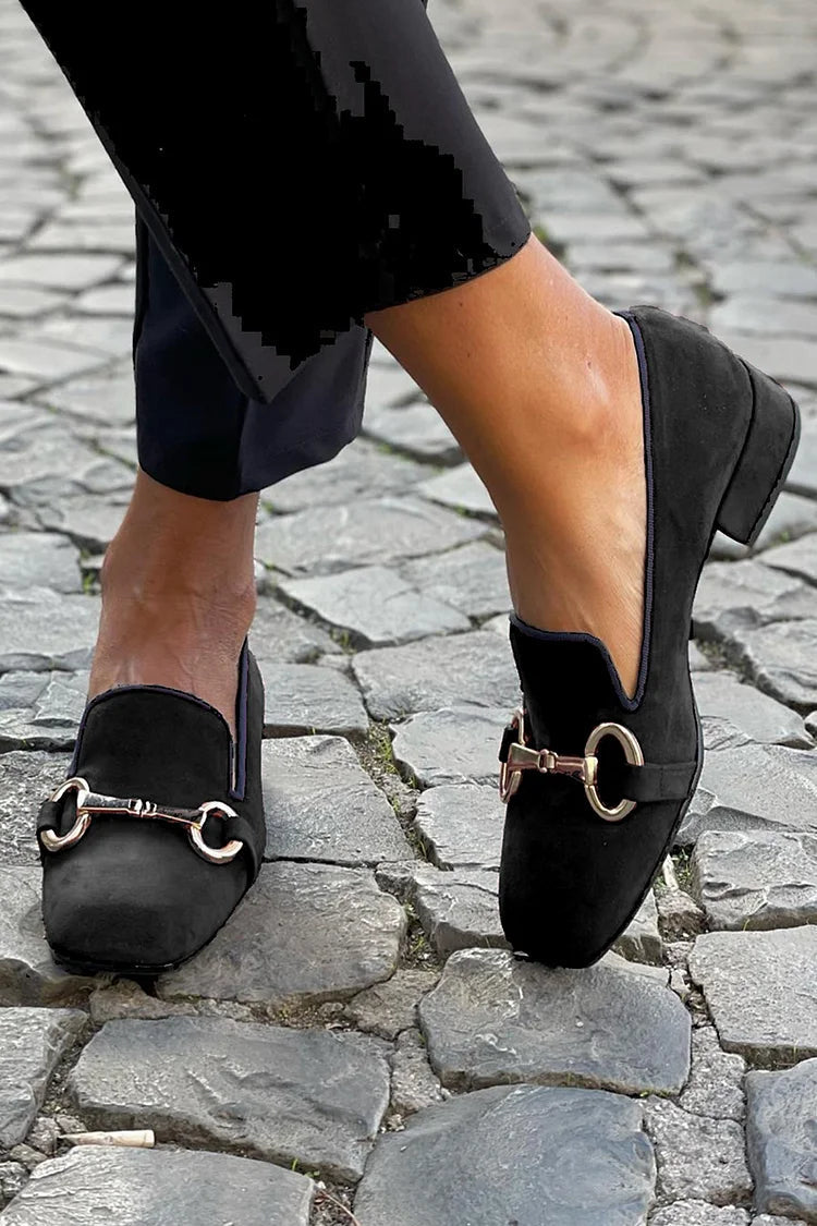 Women's Black Suede-Look Loafer Flats - Elegant Everyday