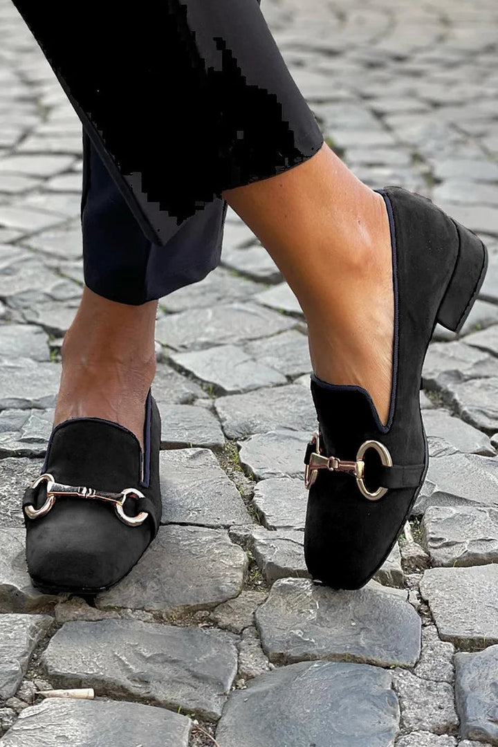 Women's Black Suede-Look Loafer Flats - Elegant Everyday