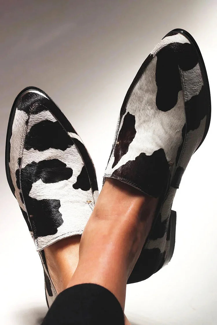 Women's Cow Print Slip-On Flats - Playful Everyday Cool