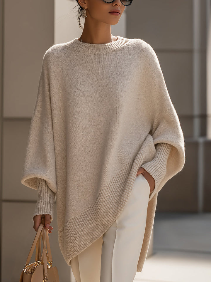 Women's Asymmetric Oversized Sweater - Cozy Everyday Chic