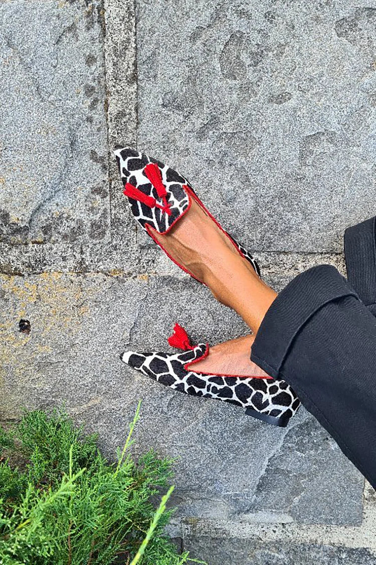 Women's Animal Print Loafers with Red Fringes - Bold Urban Edge