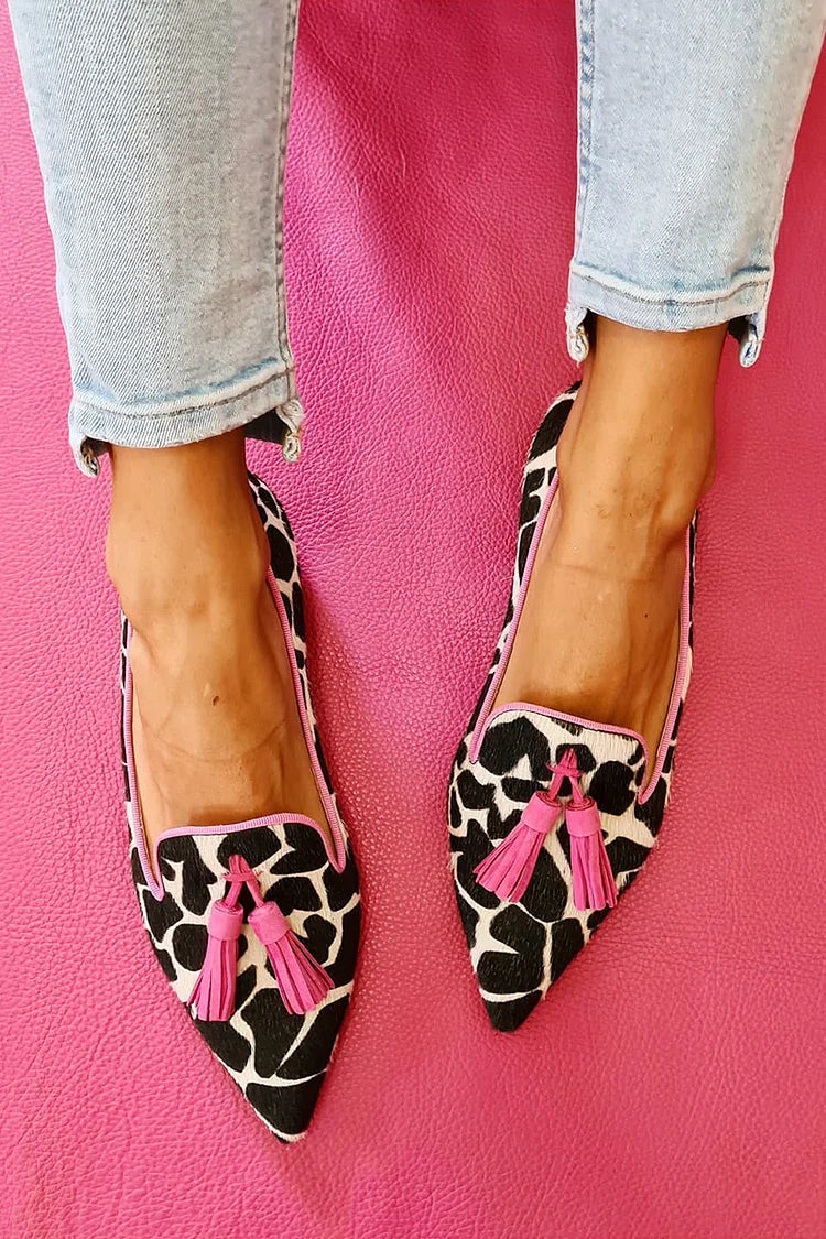 Women's Dalmatian Print Pointed Loafer with Tassels - Bold Style