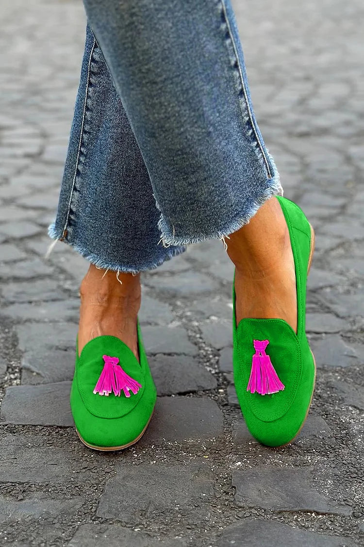 Women's Green Loafer with Fuchsia Tassel - Bold Style