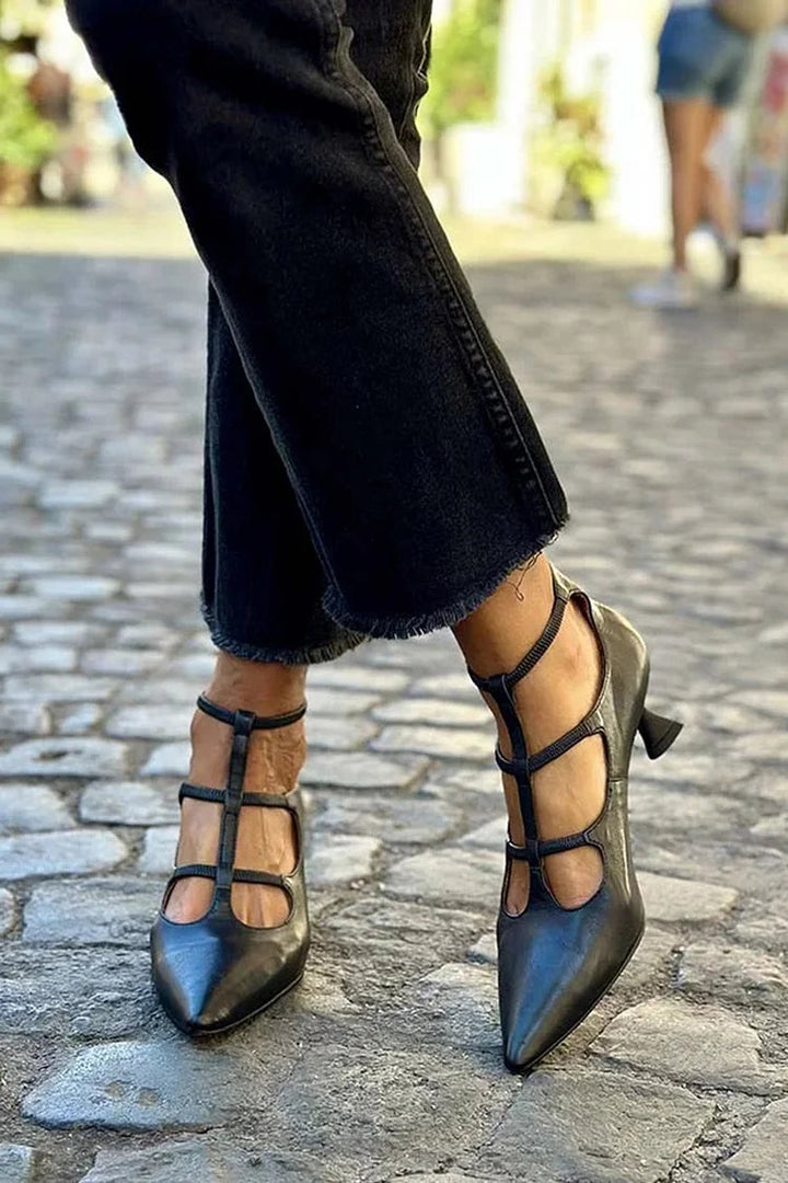 Women's Pointed Toe Pumps with Straps - Elegant & Stable