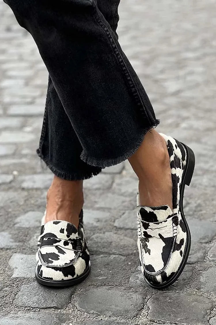 Women's Cow-Print Loafers - Bold Print, Everyday Style