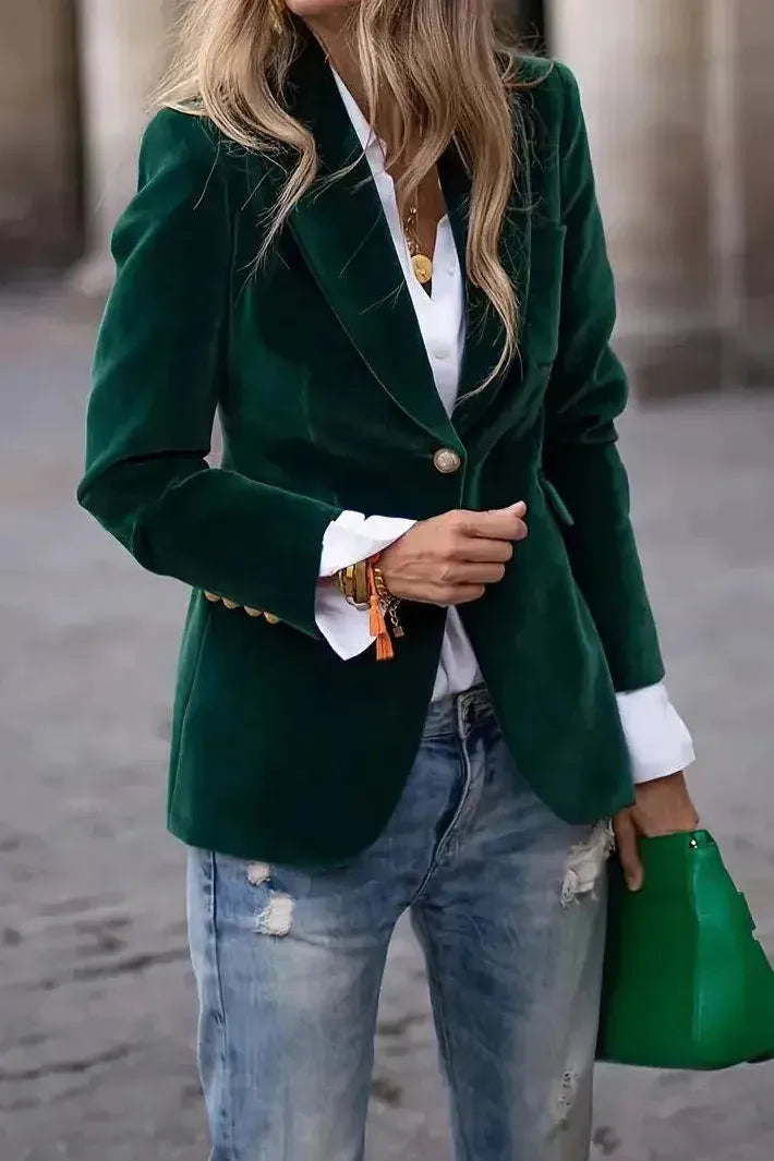 Women's Tailored Blazer with Gold Buttons - Effortless Elegance