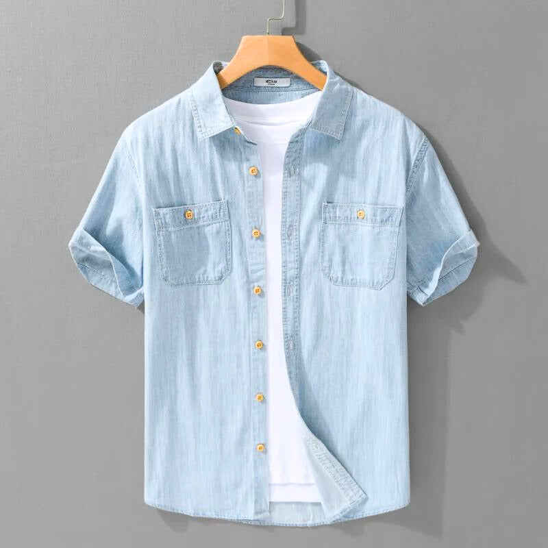Men's Bordeaux Denim Shirt – Slim Fit Smart-Casual Essential