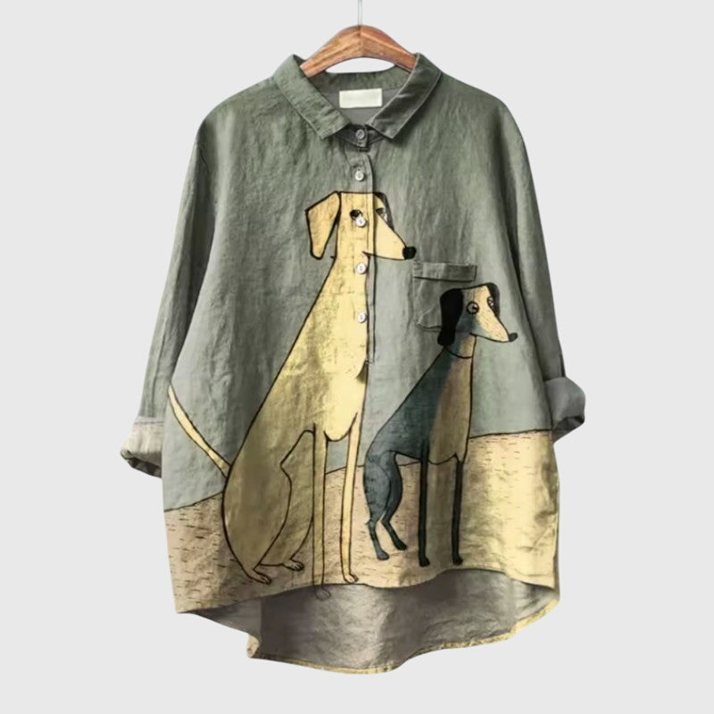 Women's Dog Print Shirt - Relaxed Fit, Fun Everyday Style