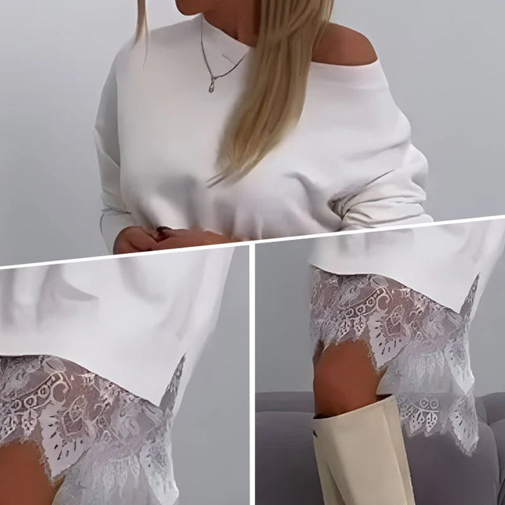 Women's Lace-Trimmed Slit Midi Skirt - Romantic & Breezy