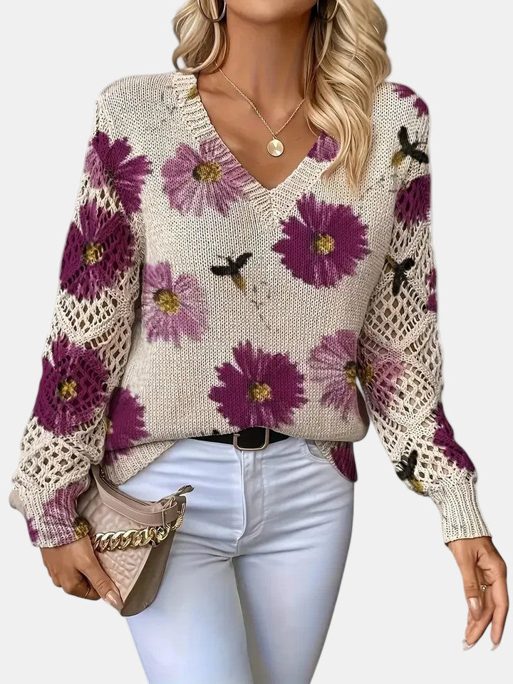 Women's Blooming Chic Knit Sweater - Effortless Everyday Elegance